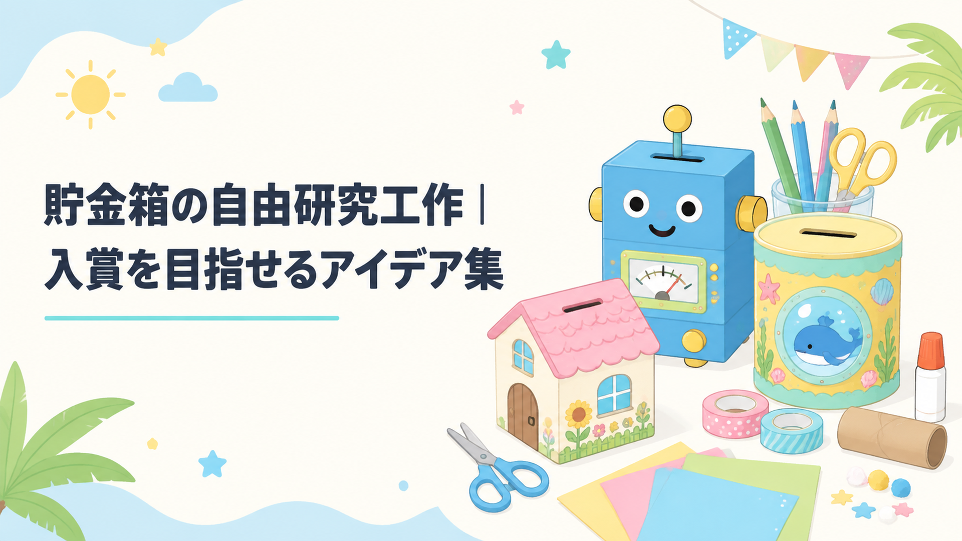夏休みの自由研究で作るカラフルな手作り貯金箱と工作材料