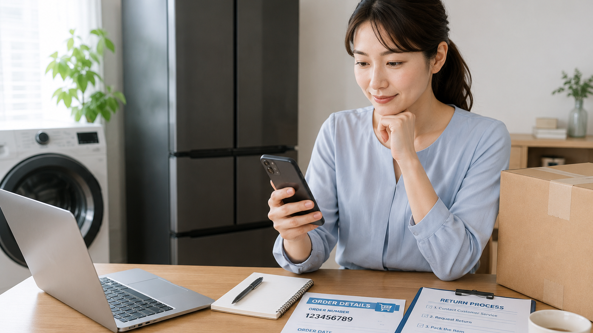 コストコオンラインで購入したコンタクトレンズとスマートフォンの注文履歴を確認して返品手続きを進める様子