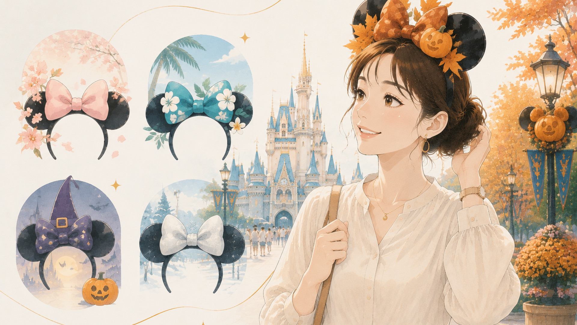 季節に合わせたカチューシャで東京ディズニーランドを楽しむゲスト