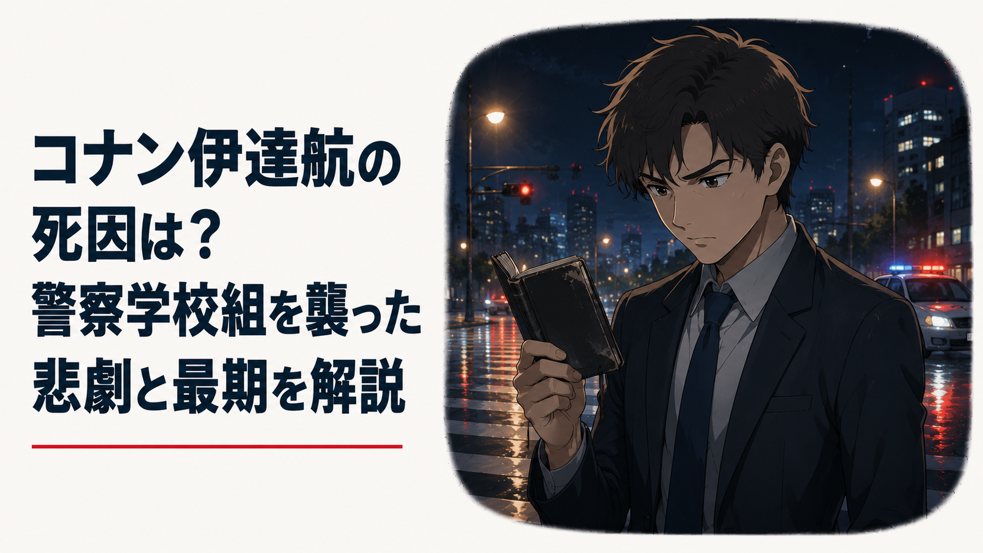使い込まれた手帳を若い刑事から後輩刑事へ手渡すイメージを夕暮れの警察署廊下で象徴的に描いた完全オリジナルの現代日本アニメ調の場面